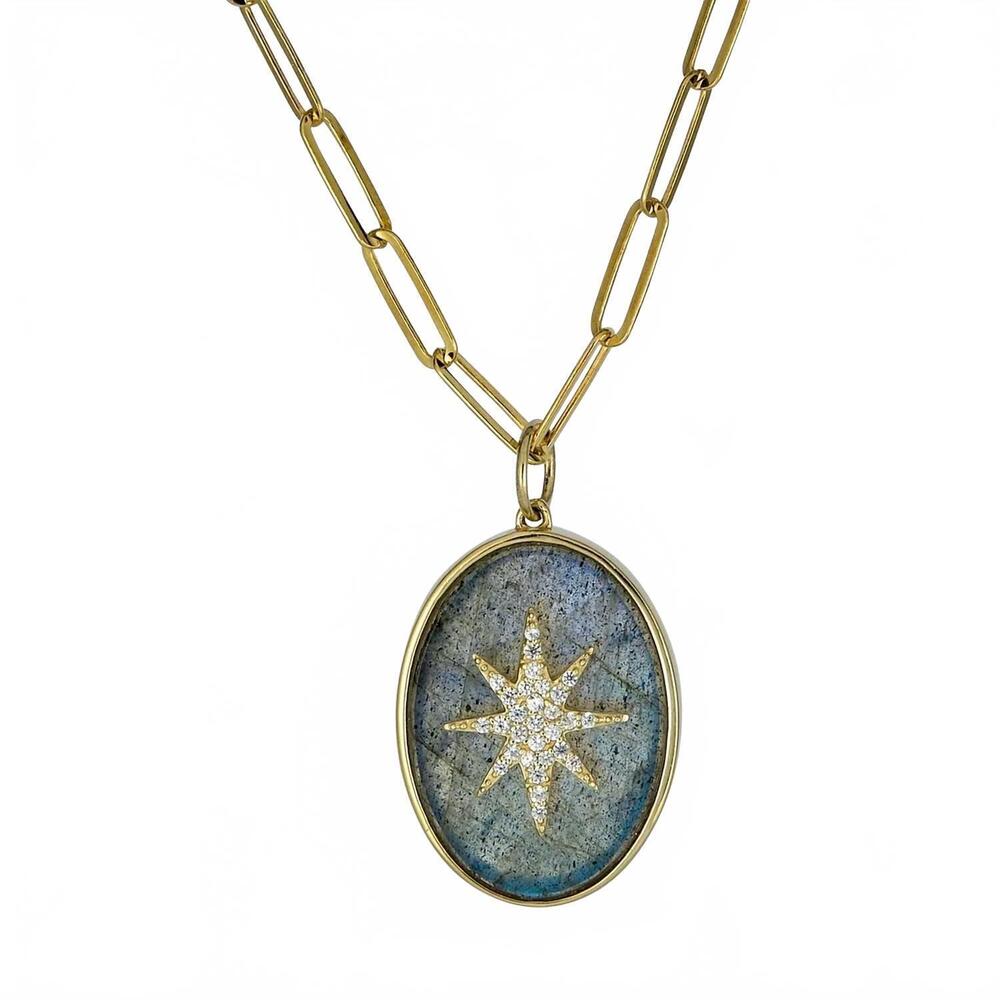 NEW RACHEL REINHARDT women's labradorite celestial pendant necklace in blue